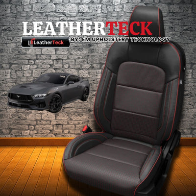 Black Barracuda Red Leather Seat Covers with Red Stitching