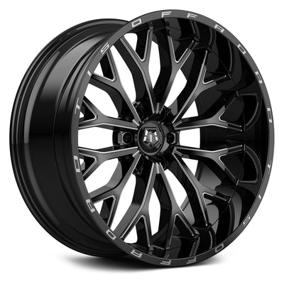 565BM 22x12 Gloss Black Milled Wheel