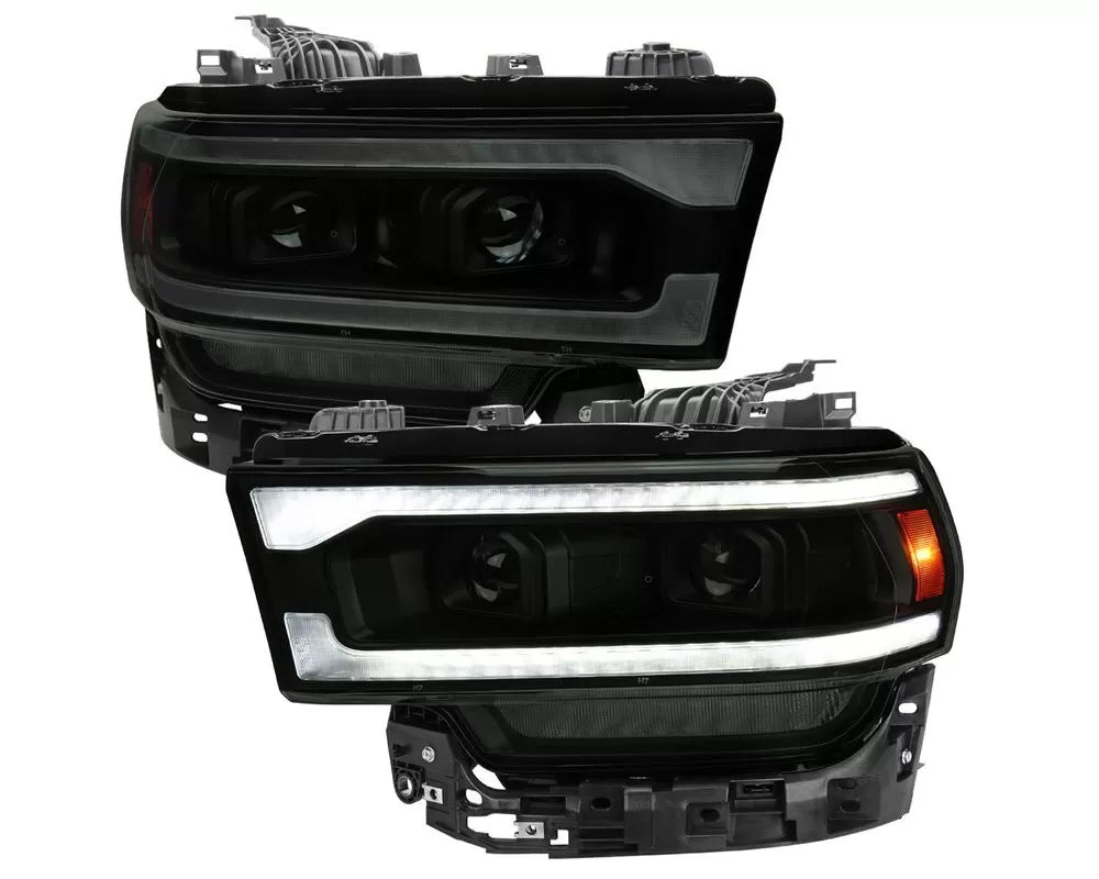 2500 3500 PROJECTOR HEADLIGHTS BLACK HOUSING AND SMOKED LENS AMBER REFLECTOR SWITCHBACK LED SEQUENTIAL SIGNAL WITH BREATHING LIGHT EFFECT