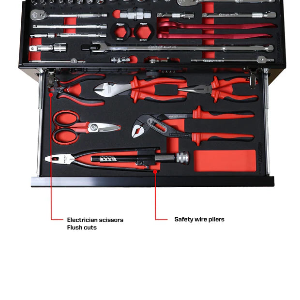 26IN 3DRAWER PORTABLE STEEL TOOL BOX W/ 103 PC METRIC TOOL SET BLACK