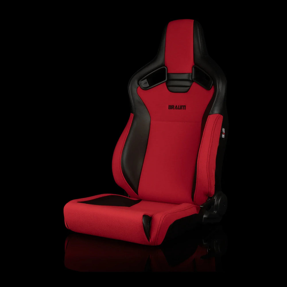 Braum Elite V2 Series Sport Seats - Black PU Red Jacquard - Low Base Version - BRR1-RFLB2