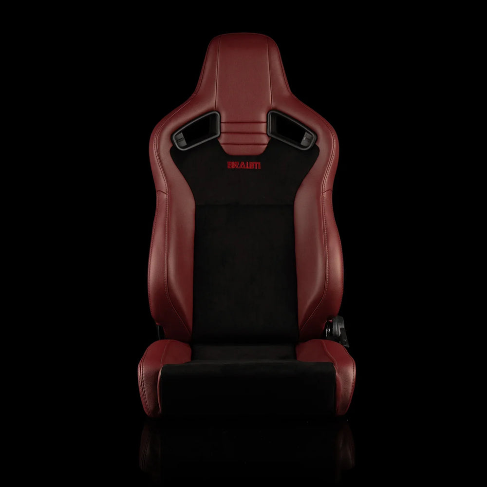 Braum Elite V2 Series Sport Seats - Maroon PU Black Suede Black Stitching - Low Base Version - BRR1-MBLB2
