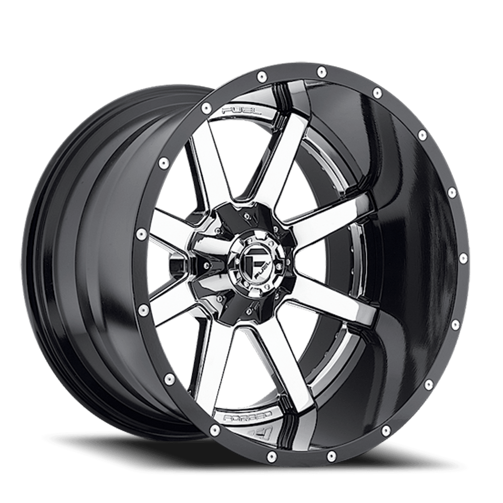 ~(50 lbs. 23X23X13)~ MAVERICK 20x10 6x135.00/6x139.70 CHROME PLATED GLOSS BLACK LIP (-19 mm)