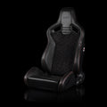 Braum Elite V2 Series Sport Seats - Black Suede (Red Stitching) - BRR1-BSRS2