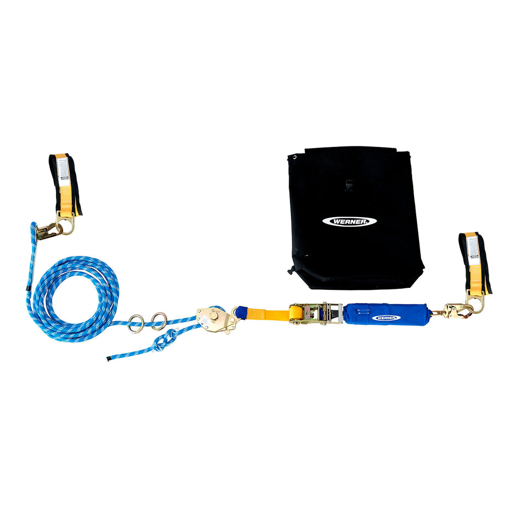 30FT 2MAN ROPE HLL W/ CROSSARM STRAPS & RATCHET BLACK BLUE YELLOW