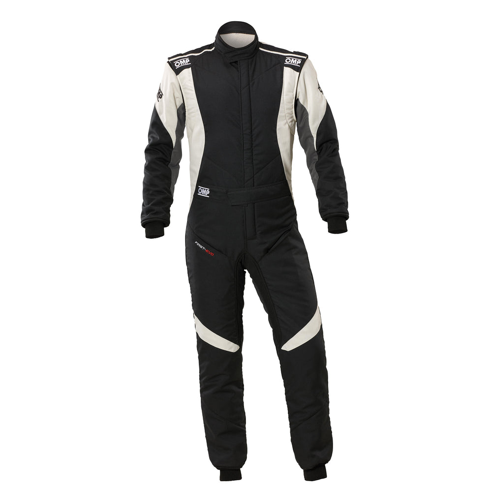 OMP FIRST EVO OVERALL my2025 FIA 8856-2018/SFI BLACK / WHITE SZ 62