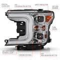 18C F150 LED PROJECTOR HEADLIGHTS W/ PLANK STYLE SWITCHBACK CHROME W/ AMBER