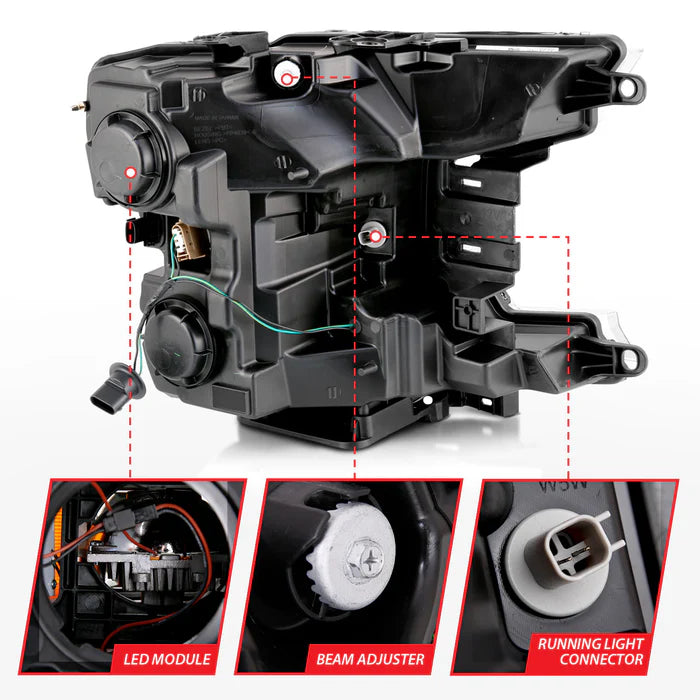 18C F150 LED PROJECTOR HEADLIGHTS W/ PLANK STYLE SWITCHBACK CHROME W/ AMBER