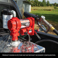 57 LPM 12V DC PUMP 3/4IN X 3.6 M HOSE 3/4IN AUTOMATIC NOZZLE (UNLEADED SPOUT & RED COVER)