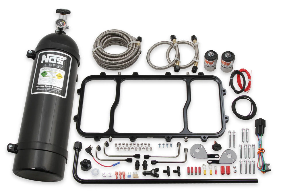 Dry Nitrous Plate System For Holley LS Hi Ram Intake Manifold Black 1-Piece Black Billet Aluminum With 15 Lb Black Bottle NOS