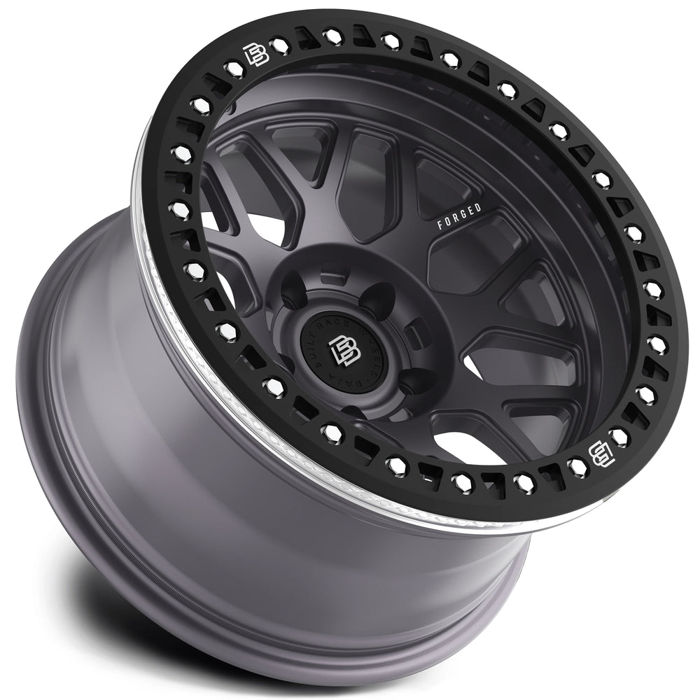 Baja Built Maverick 17x9 6X5.5 -12mm 4.5 Offset Satin Graphite Finish Matte Black Beadlock Ring For Bronco
