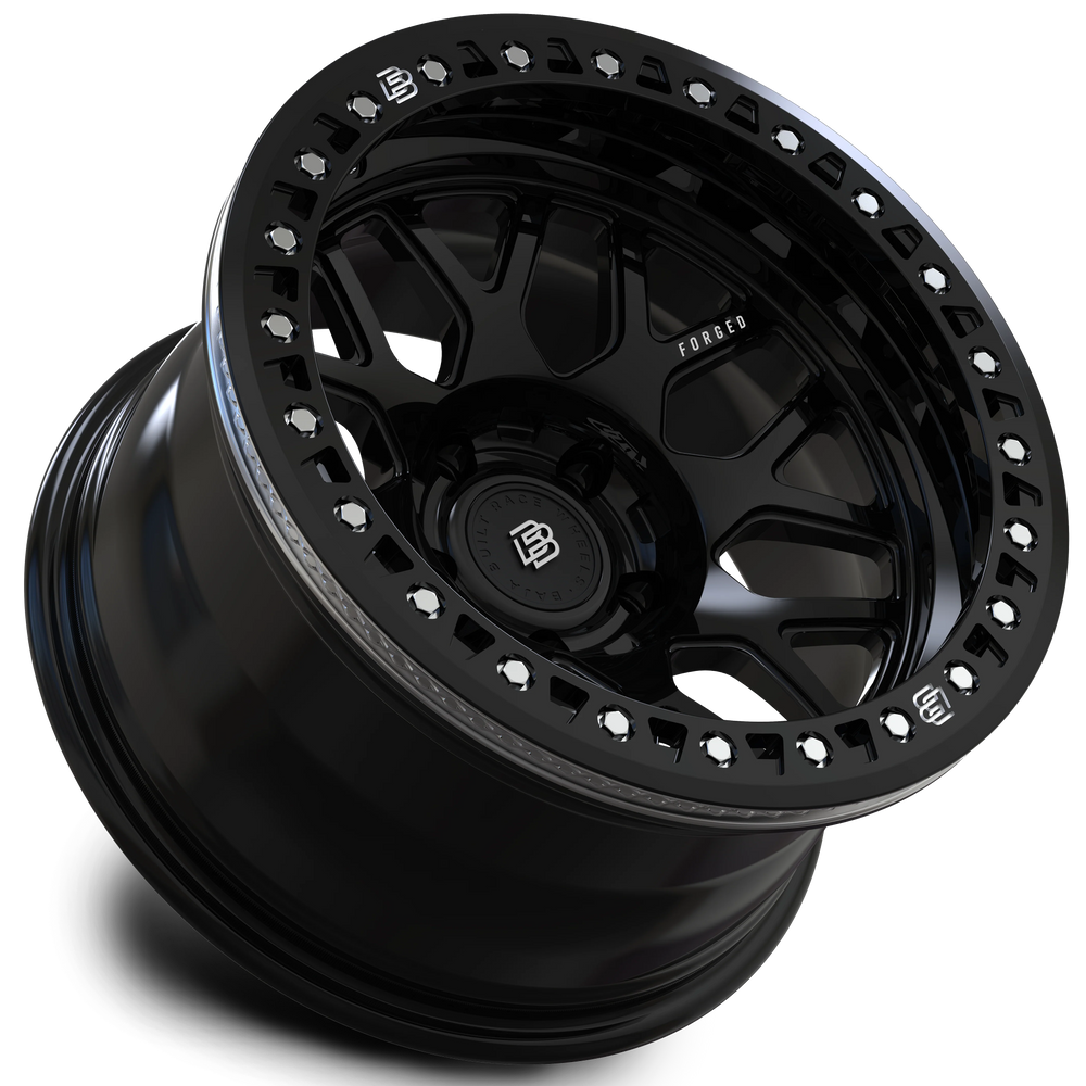 Baja Built Lite Brite Outlaw 17x9 6X5.5 -3mm 4.9 Offset Glossy Black Finish Glossy Black Beadlock Ring For Toyota FJ