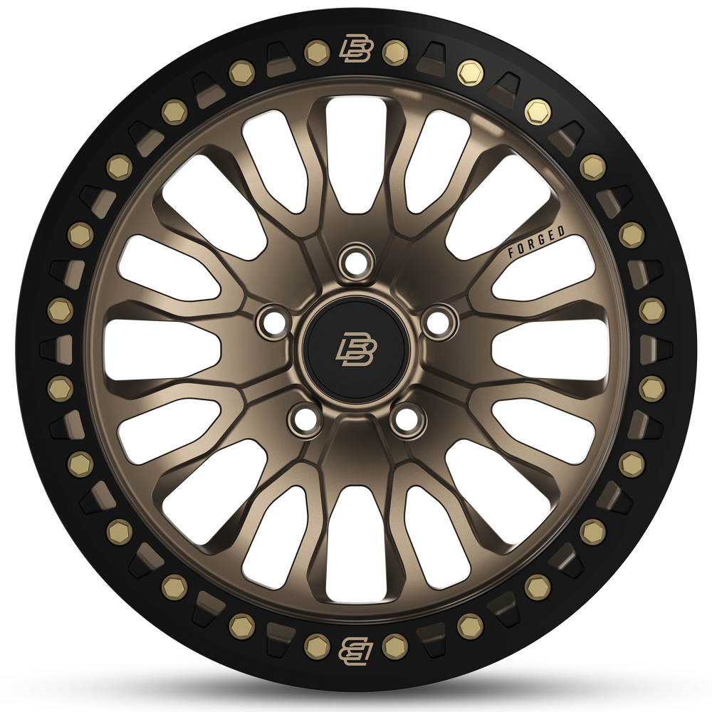 Baja Built Renegade 17x9 5x5 -25mm 4 Offset Satin Gold Finish Matte Black Beadlock Ring For Jeep JK JL JT