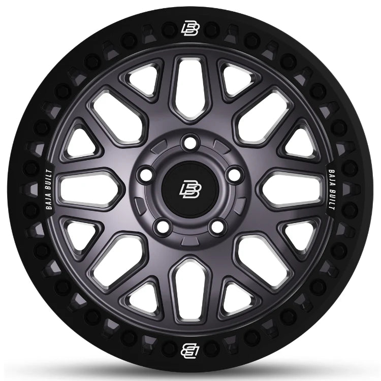 Baja Built Lite Brite Outlaw 17x9 8x6.5 -20mm/4.25 Offset Matte Black Finish Matte Black Beadlock Ring For Jeep JK/JL/JT