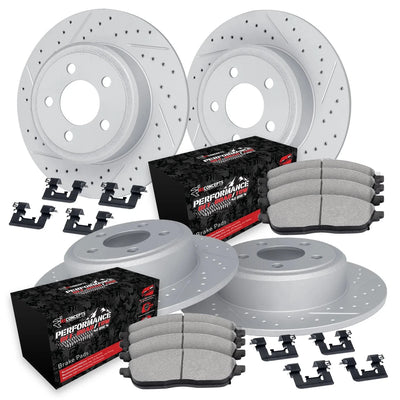 R1 06-24 Chrysler Aspen Front & Rear Drill/Slot Carbon Coated Rotor Set w/Off-Road/Tow Pads