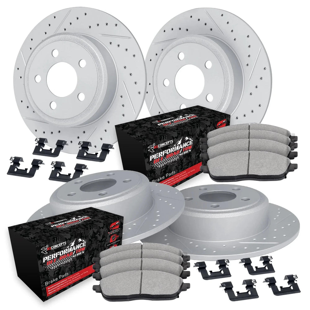 R1 06-24 Chrysler Aspen Front & Rear Drill/Slot Carbon Coated Rotor Set w/Off-Road/Tow Pads