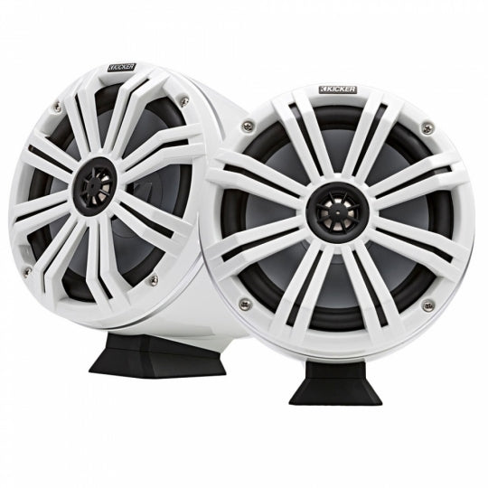 KMFC8 (200mm) Loaded Marine Flat Surface Mount Cans with 45KM84L speaker pair; white grill on white can