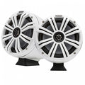 KMFC8 (200mm) Loaded Marine Flat Surface Mount Cans with 45KM84L speaker pair; white grill on white can