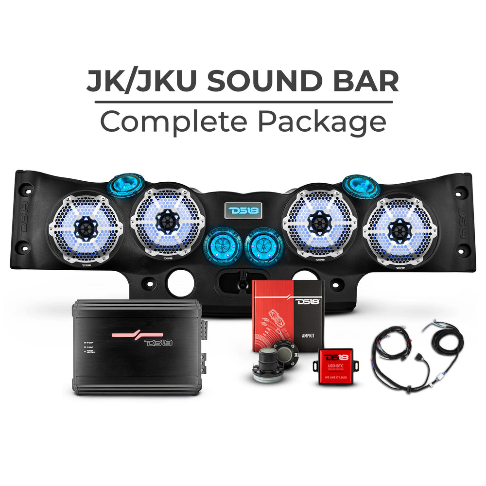 0718 WRANGLER JK/JKU OVERHEAD PACKAGE WHITE SOUND BAR W/BLACK METAL SPEAKER GRI