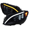 W205 PROJECTOR HEADLIGHTS GLOSSY BLACK HOUSING AND LIGHT SMOKED LENS - SEQUENTIAL TURN SIGNAL - HALOGEN MODELS ONLY