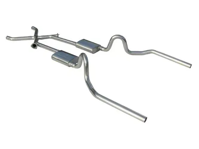 Crossmember Back w Xchange Exhaust System 64-74 A-Body Split Rear Dual Exit 3 in Intermediate And Tail Pipe Turbo Pro Mufflers Hardware Incl Tip Not Incl Pypes Exhaust