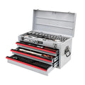 26IN 3DRAWER PORTABLE STEEL TOOL BOX W/ 103 PC METRIC TOOL SET WHITE