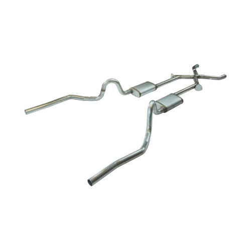 Crossmember Back w Xchange Exhaust System 70-71 GTO 68-72 442 Split Rear Dual Exit 2.5 in Intermediate And Tail Pipe w Valance Cutouts Race Pro Mufflers Hardware Incl Tip Not Incl Pypes Exhaust