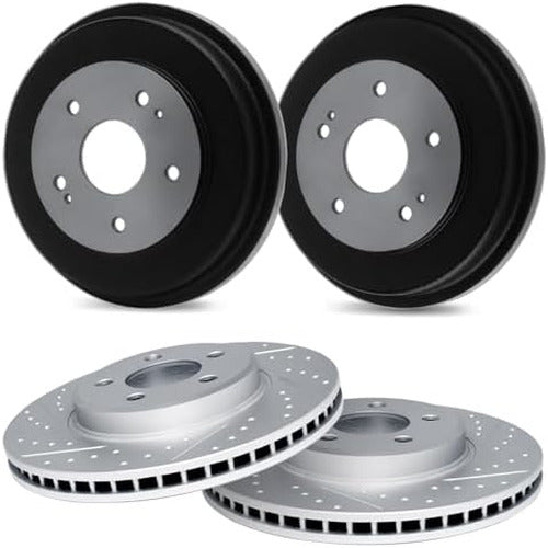 R1 08-09 Porsche Cayenne Front & Rear Drilled & Slotted Carbon Coated Brake Rotor Set