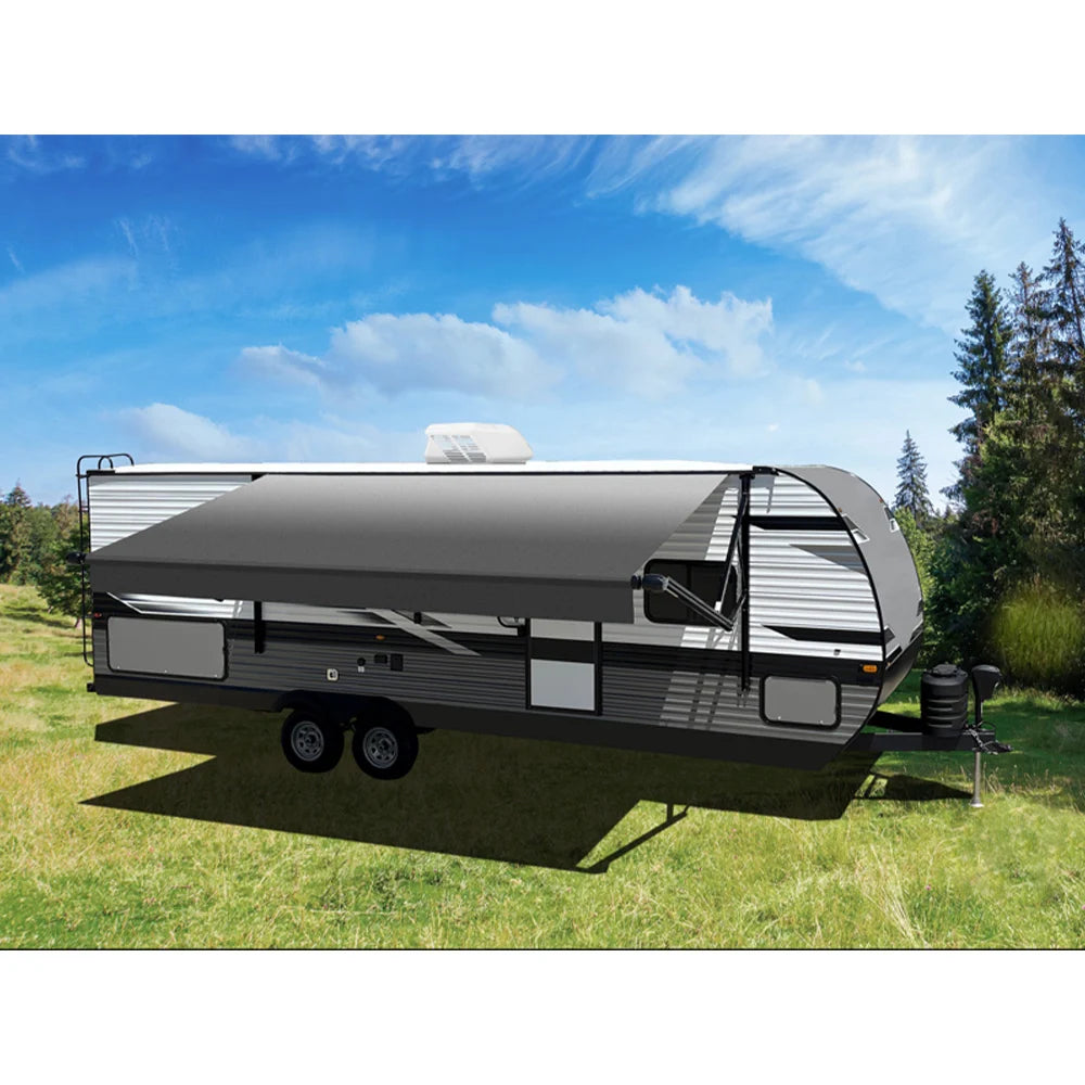 22 FT AWNING ROLL TUBE W/ REVERSE CHARCOAL FADE CANOPY ASSEMBLY/END CAPS/12V LIG