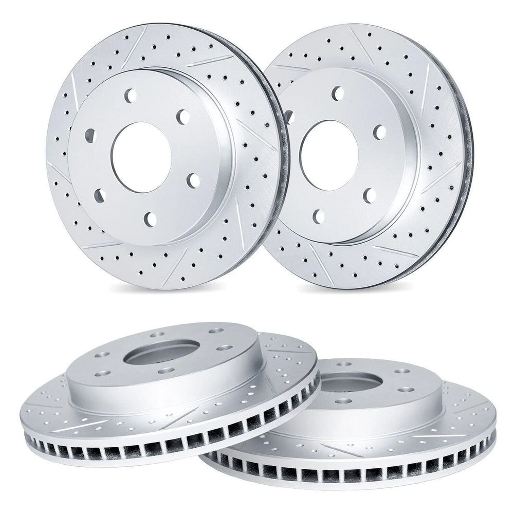 R1 19-25 Ram 1500 Front & Rear Drilled & Slotted Carbon Coated Brake Rotor Set