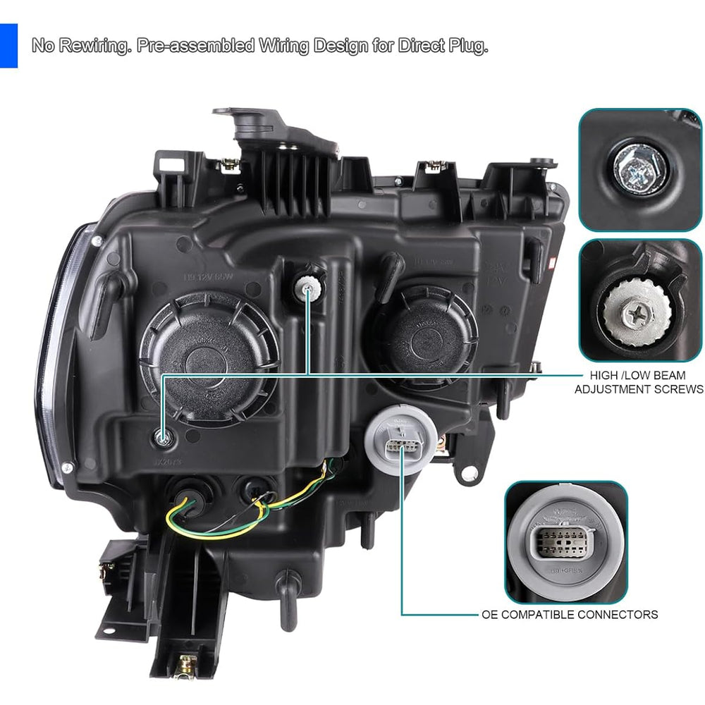 2500 PROJECTOR HEADLIGHTS MATTE BLACK HOUSING WITH CLEAR LENS