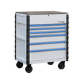 ALUMINUM PRO MECHANICS CART W/ BLUE ALUMINUM DRAWER PULLSWHITE
