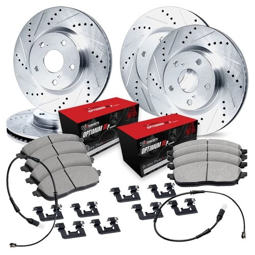 R1 19-22 BMW 430i Gran Coupe Front & Rear Drilled & Slotted Silver Brake Rotor Set w/Optimum Pads