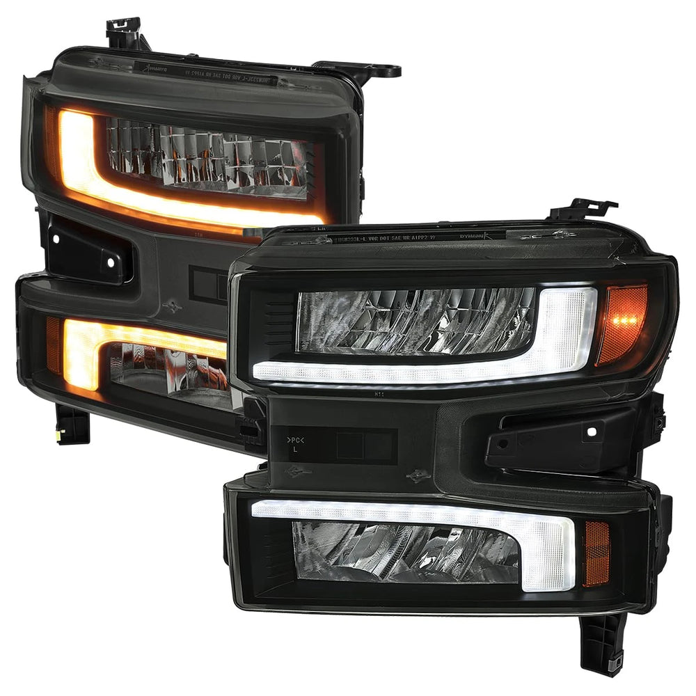1500 DRL LIGHT BAR FULL LED HEADLIGHTS MATTE BLACK HOUSING SMOKED LENS AMBER REFLECTOR SWITCHBACK LED LIGHT BAR WITH SEQUENTIAL TURN SIGNAL