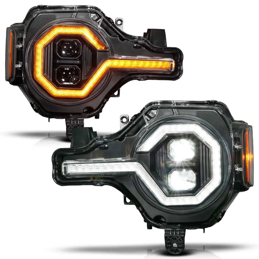 ANZO 19-23 Ford Ranger (Factory Halogen Model) Full LED Proj Headlights Init/DRL/SeqSig Black - Pair