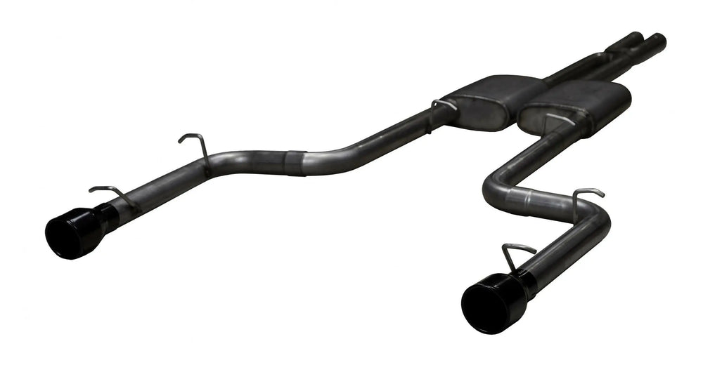 Phantom Series Cat Back Exhaust System Split Rear Dual Exit 2.5 in Intermediate And Tail Pipe Violator Muffler Hardware 4 in Black Tips Incl Natural 409 Stainless Steel Pypes Exhaust