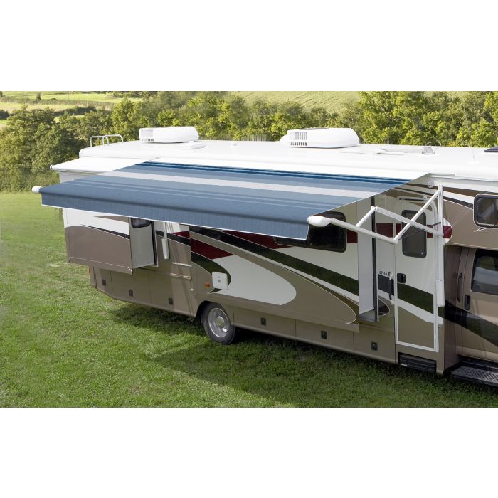 ECLIPSE 19FT L X 8FT EXT. OCEAN BLUE DUNE STRIPED VINYL POWER PATIO AWNING
