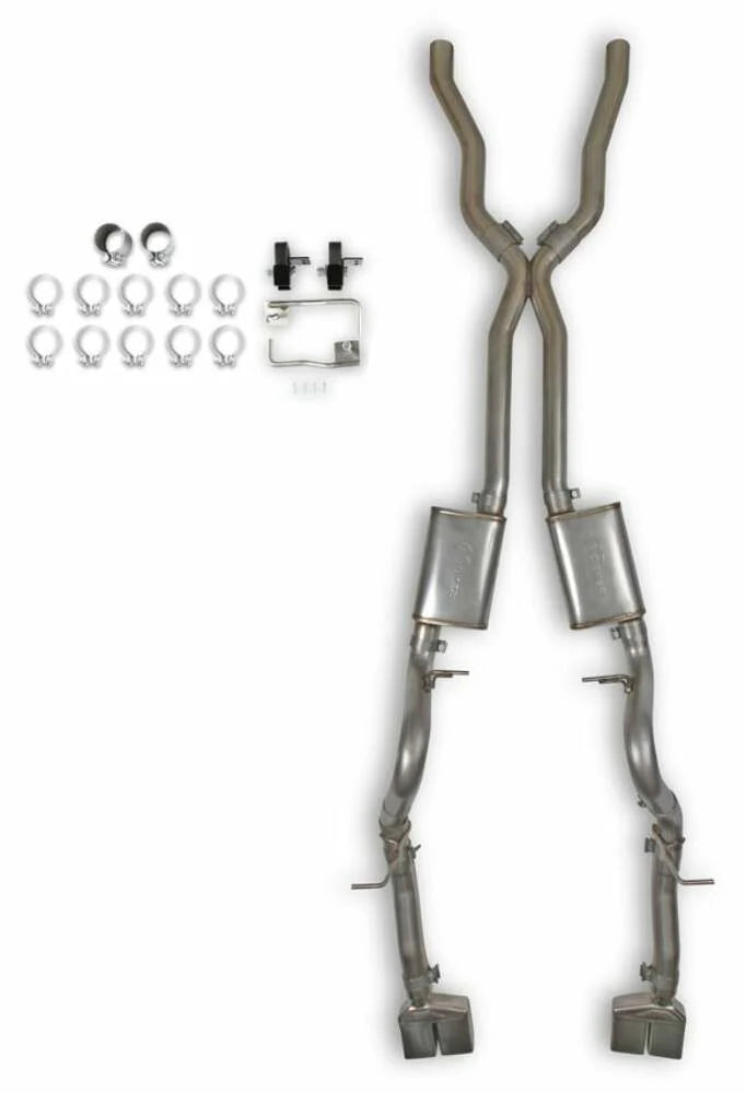 1970-1974 Mopar E-Body Gen III Hemi Swap Exhaust System 3 Inch Dual 304 Stainless Steel With Quad Polished Tips Fits Into Slots In Bottom Of The R, T Style Rear Valance Panel Hooker BlackHeart