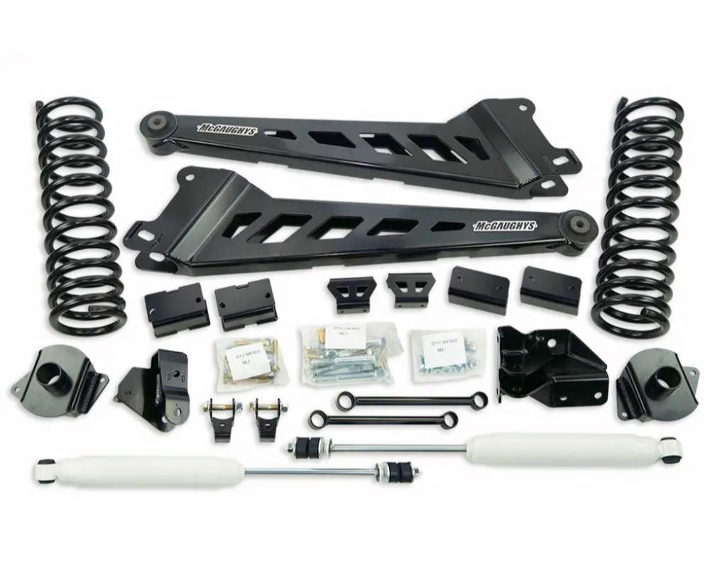 20119 - UP 2500 DODGE RAM 4in **PREMIUM** (4WD COIL SPRING REAR) FRONT SHOCKS and REAR SHOCK EXTENDERS PLUS FABRICATED RADIUS ARMS.