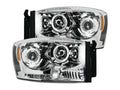 ~(22 lbs. 27X23X16)~ Dodge RAM 06-08 1500 and 06-09 2500/3500 PROJECTOR HEADLIGHTS w/ CCFL HALOS and DRL - Clear / Chrome