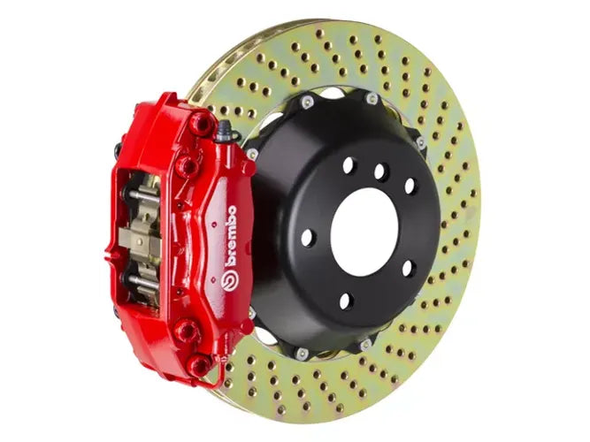 Brembo 08-15 Lancer Evo X Front GT BBK 6 Piston Cast 350x34 2pc Rotor Slotted TY3L - Red