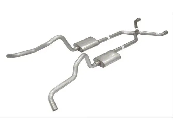 Crossmember Back w X-Pipe Exhaust System 55-57 Chevy Wagon Split Rear Dual Exit 2.5 in Intermediate X-Pipe And Tail Pipe Race Pro Mufflers Hardware Incl Tip Not Incl Pypes Exhaust