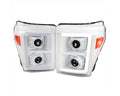 PROJECTOR HEADLIGHTS WITH LED BAR WHITE HOUSING AND CLEAR LENS AMBER REFLECTOR - SWITCHBACK TURN SIGNAL - BREATHING LIGHT EFFECT
