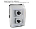 PROJECTOR HEADLIGHTS WITH LED BAR WHITE HOUSING AND CLEAR LENS AMBER REFLECTOR - SWITCHBACK TURN SIGNAL - BREATHING LIGHT EFFECT