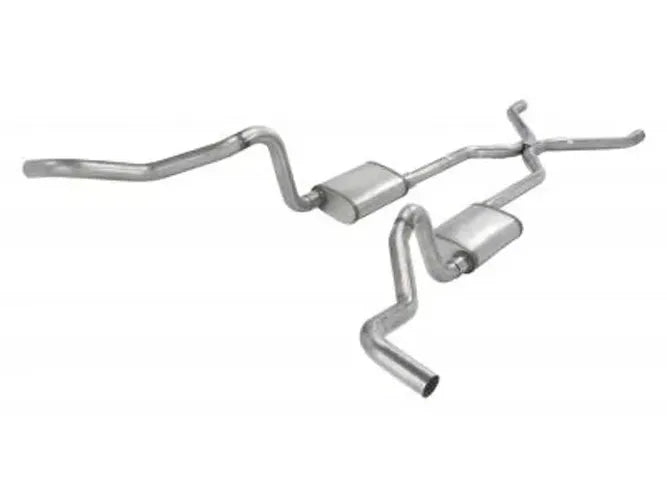 ~(86 lbs. 62X17X13)~ Crossmember Back w/H-Pipe Exhaust System 55-57 Chevy Wagon Split Rear Dual Exit 2.5 in Intermediate X-Pipe And Tail Pipe Violator Mufflers/Hardware Incl Tip Not Incl Pypes Exhaust