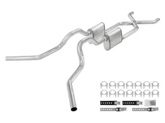 Crossmember Back W X-Pipe Exhaust System 63-66 GM Truck Split Side Dual Exit 2.5 Inch Intermediate And Tailpipe Hardware Incl Turbo Pro Muffler Incl And Tip Not Incl Stainless Steel Pypes Exhaust
