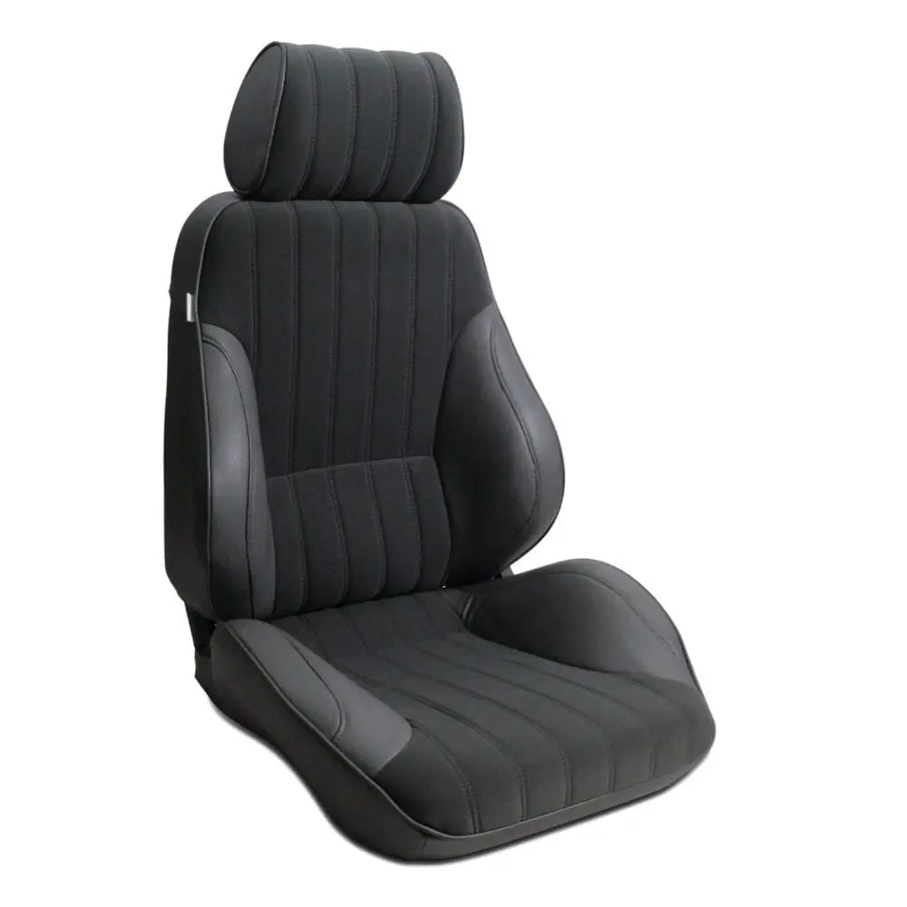 RALLY RECLINER BLACK VINYL SIDES BLACK VELOUR INSERT LEFT