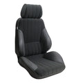RALLY RECLINER BLACK VINYL SIDES BLACK VELOUR INSERT LEFT