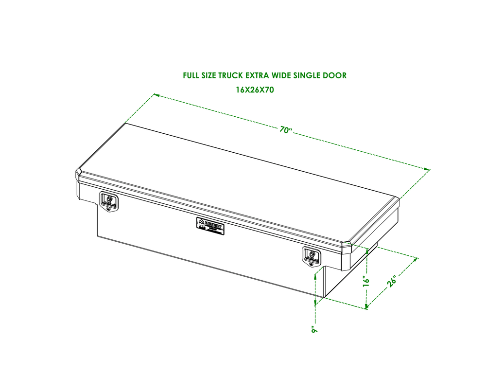 CROSSBODY TOOLBOX 16X26X70 DIAMOND PLATE EXTRA WIDE DOUBLE DOOR GLOSS ALUMINUM