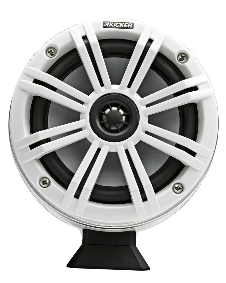 KMFC65 (165mm) Loaded Marine Flat Surface Mount Cans with 45KM654L speaker pair; white grill on white can